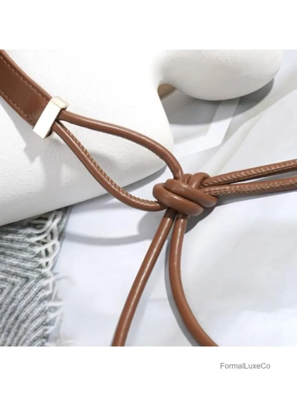 Women's Knotted Thin Waist Belt PU Leather Skinny Belts Adjustable